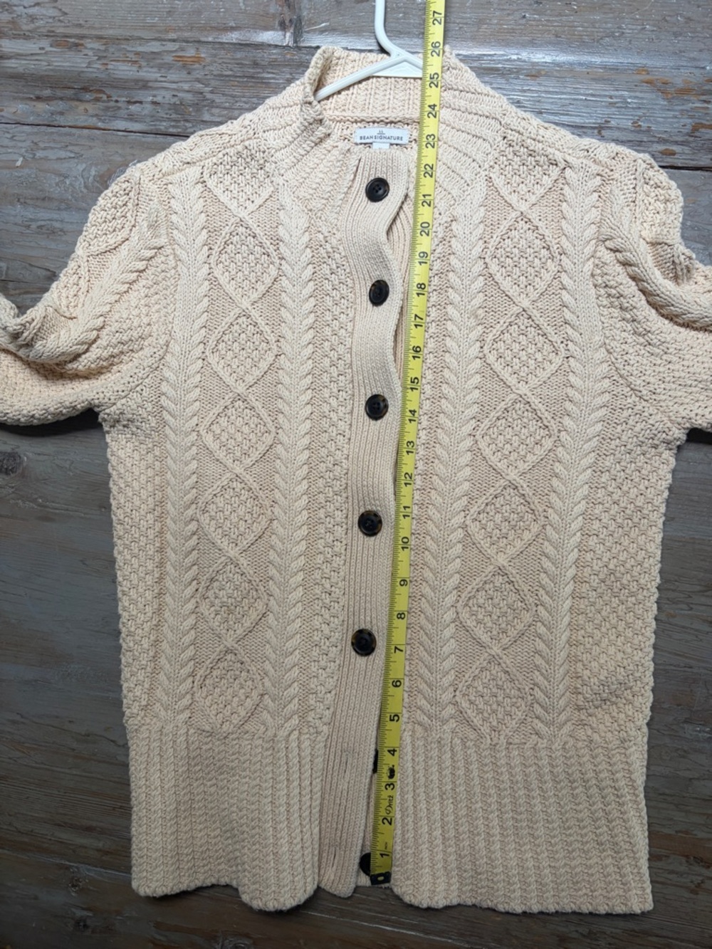 Women's Signature Cotton Fisherman Sweater, Short Cardigan, Cream - Picture 12 of 13